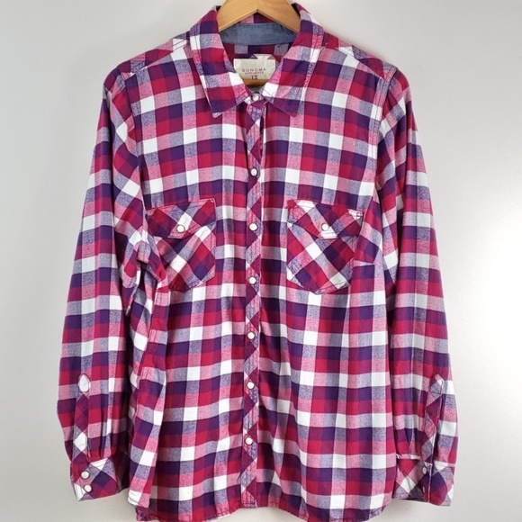 Sonoma Plaid Pearl Snap Long Sleeve Flannel - Picture 1 of 6